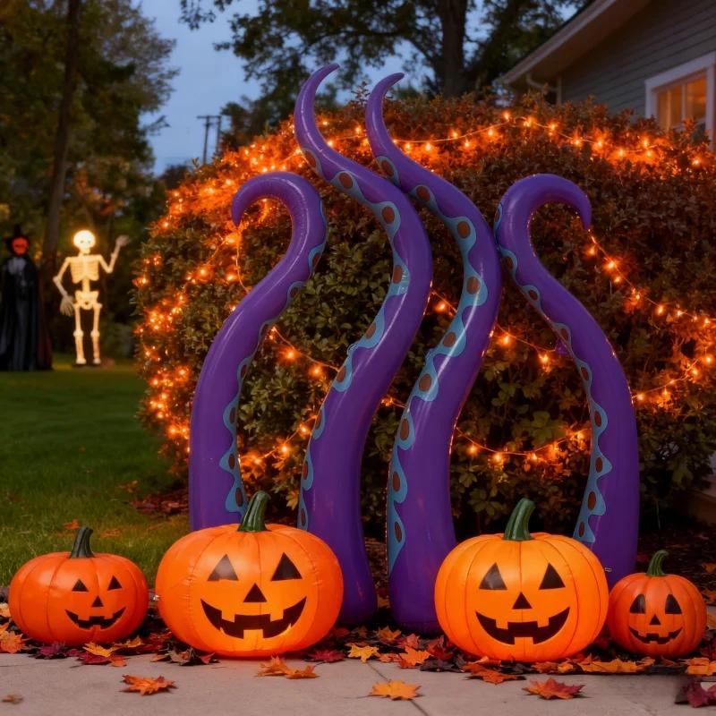 4x Halloween Inflatable Octopus Tentacles - PVC Horror Decor for Door Window Garden Lawn Yard Spooky Halloween Ornaments