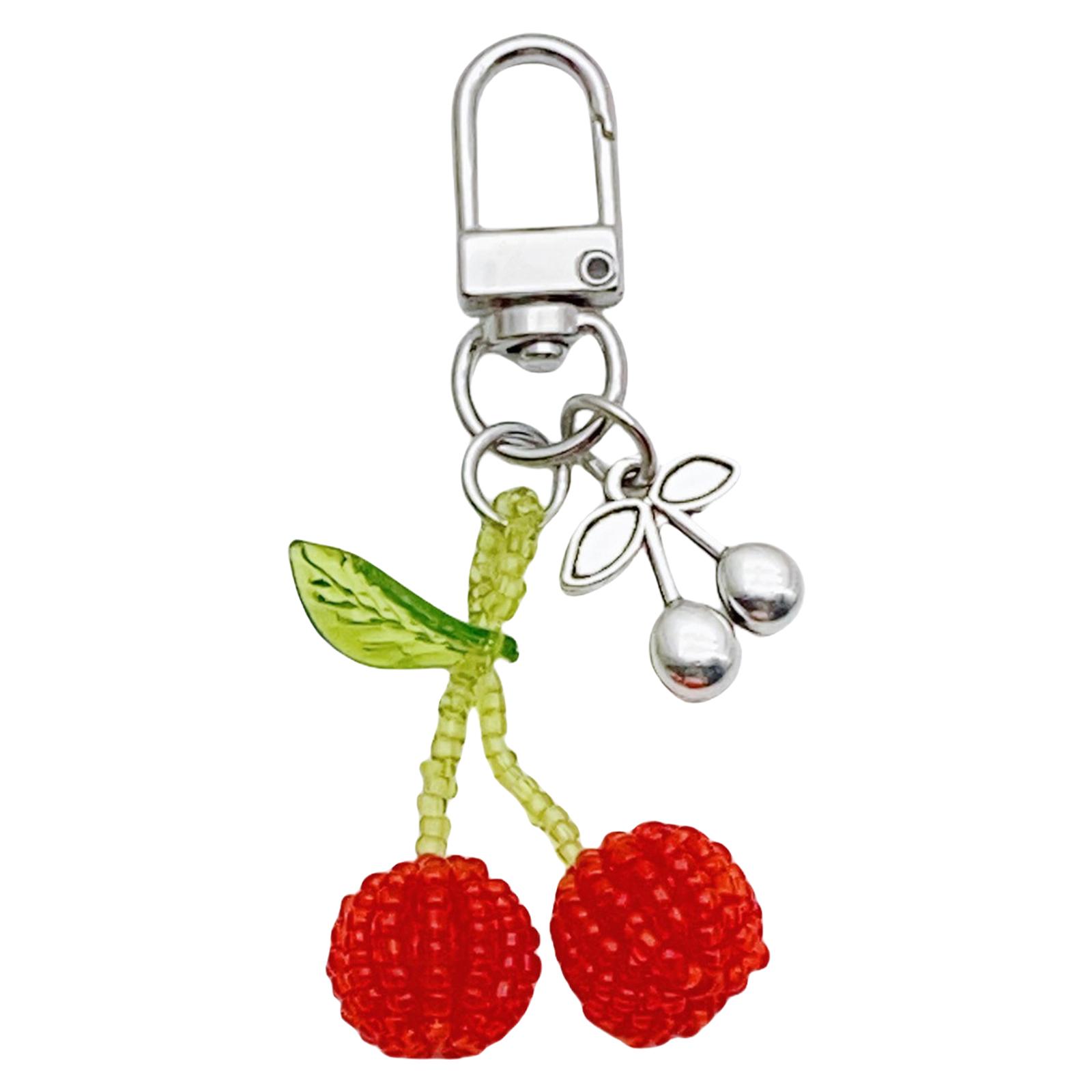 

Брелок с вишней и бусинами, розовое красное сердце 7,5 см, милый аксессуар ручной работы из хрустальных бусин для женщин и подростков, подвеска на сумку T1