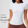 Damen Nude-Feeling Amerikanischer Stil Schnelltrocknendes Kurzarm-T-Shirt - Schlankmachendes Yoga-, Sport-, Fitness- und Laufoberteil