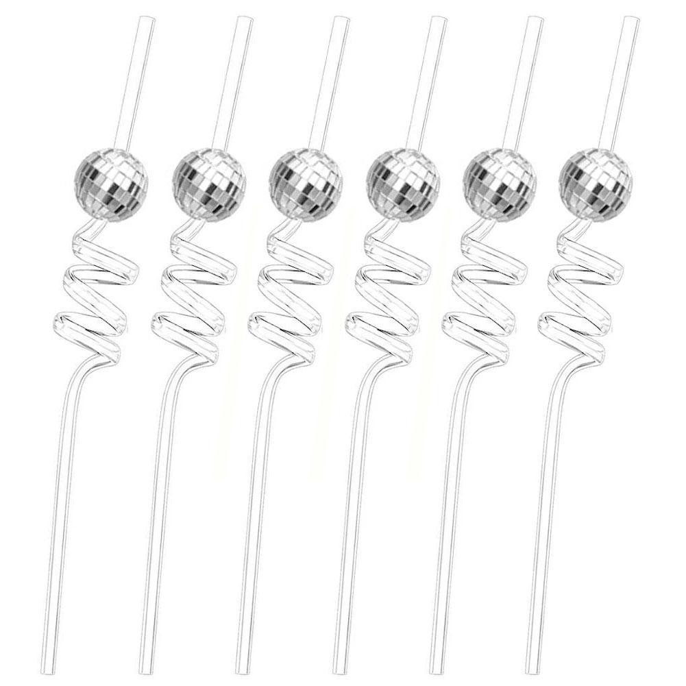 6pcs Mirror Disco Ball Straws 70s Disco Party Decoration Birthday Wedding Bachelorette Hen Party Supply Cocktail Drinking Straw