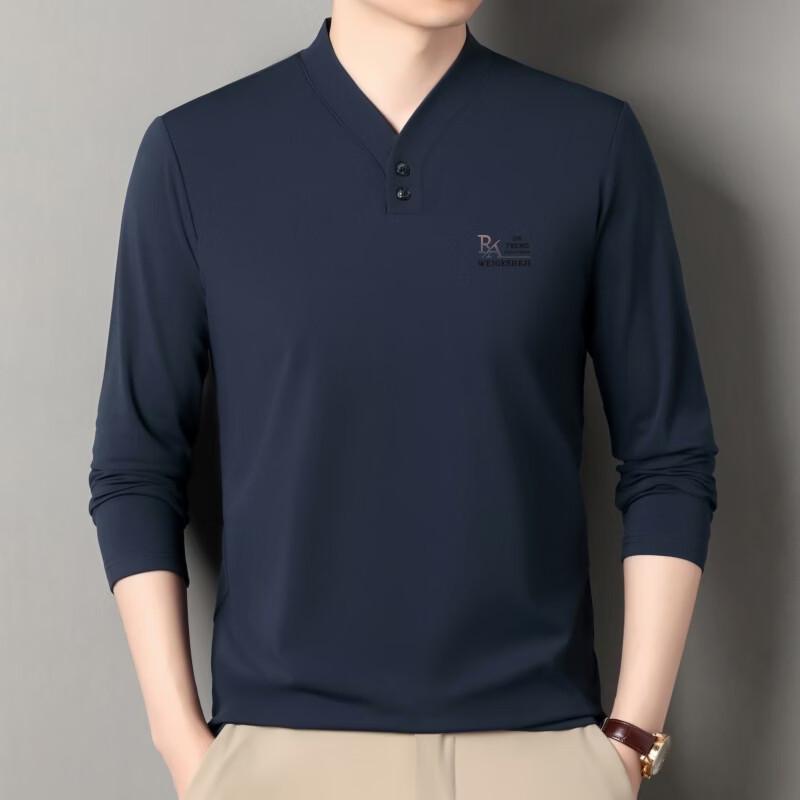Yalu Men's Casual V-Neck Solid Color Long-Sleeve T-Shirt
