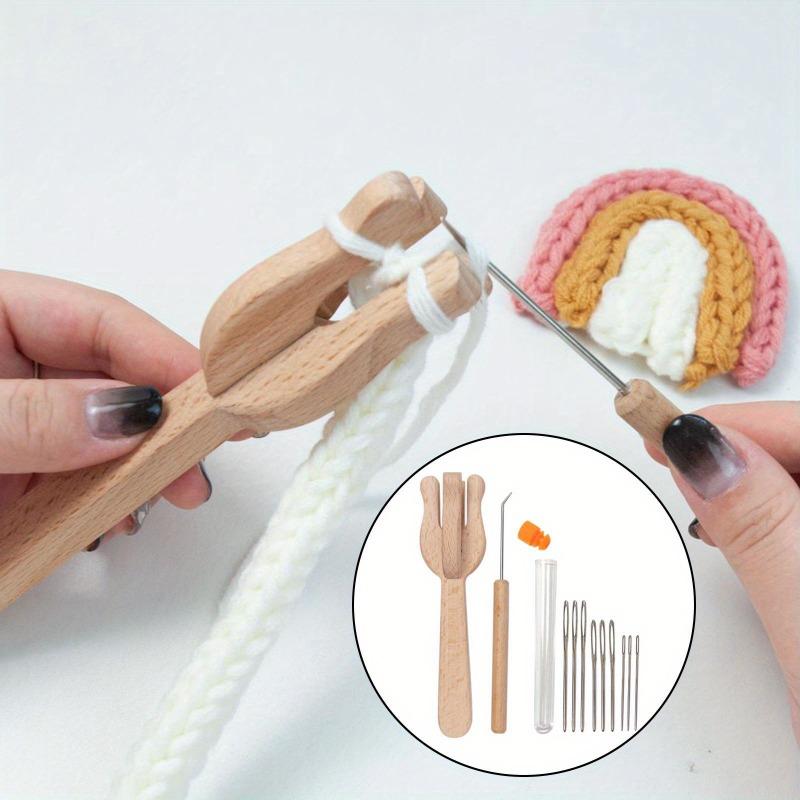 Knitting Fork Handle and 9 Big Eye Kit Knitting Knitters Eye Jewelry Wooden Fork Weaver Knitter Needle Kit