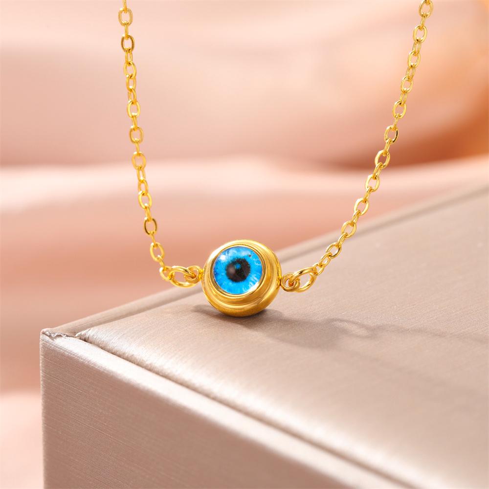 Blue Evil Eye Pendant Necklace for Women Fashion Couple Gifts Eyes Charms Choker Stainless Steel Jewelry Amulet Rolo Chain