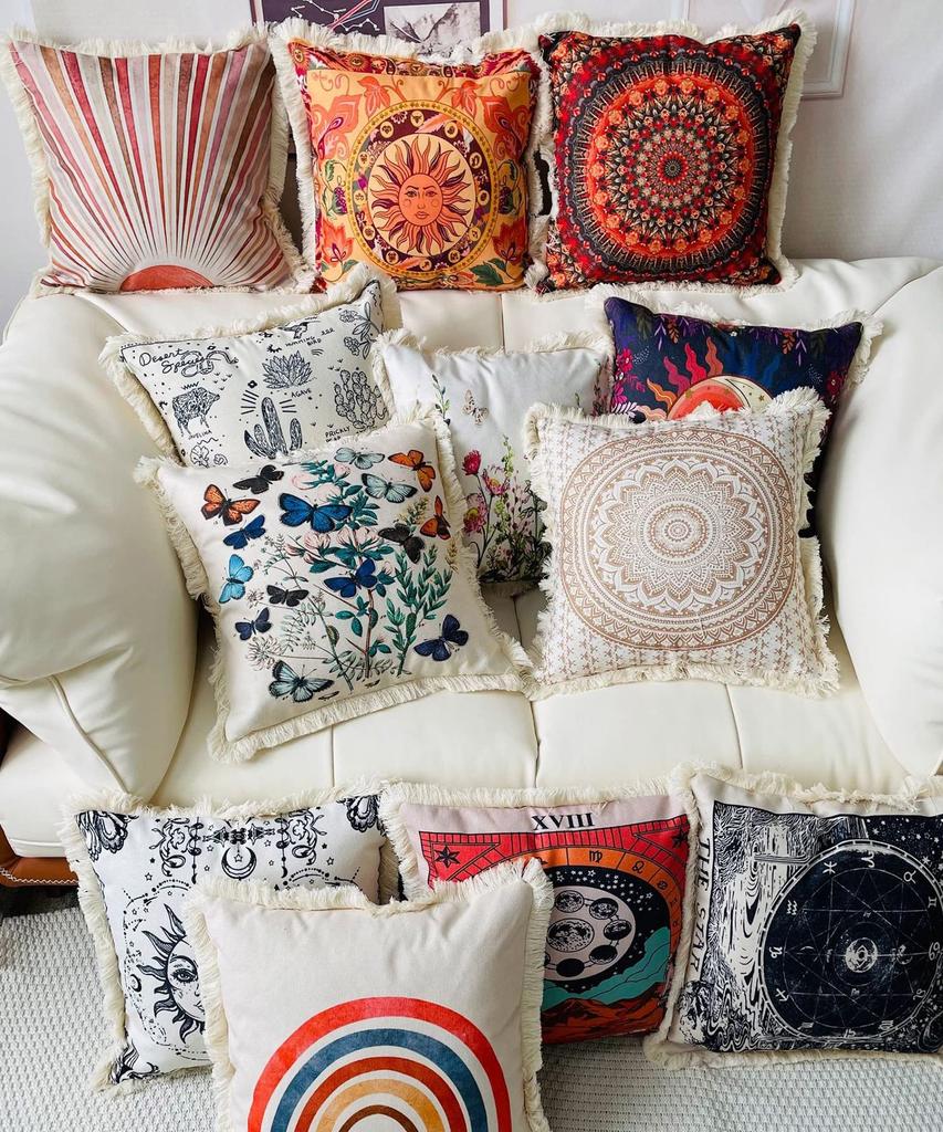 Cushion Cover, Interior, Asian, Ethnic, Fringe, Natural, Balinese, Exotic, Asian, 45x45, Ethnic Style Cushion Cover (Other 2)