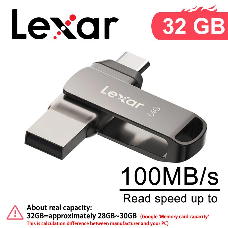 

Флеш-накопитель USB Lexar 128 ГБ OTG Type-C 2-в-1 USB 3.2 Type-C с двумя портами U-накопители Type-A 32 ГБ 64 ГБ 256 ГБ u-диск До 130 МБ/с Флешка для телефона и ПК 【32GB】