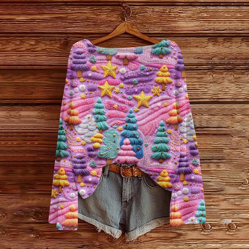 Women's Fashion Round Neck Long Sleeve Pullover Faux Sweater Knitted Pullover Top