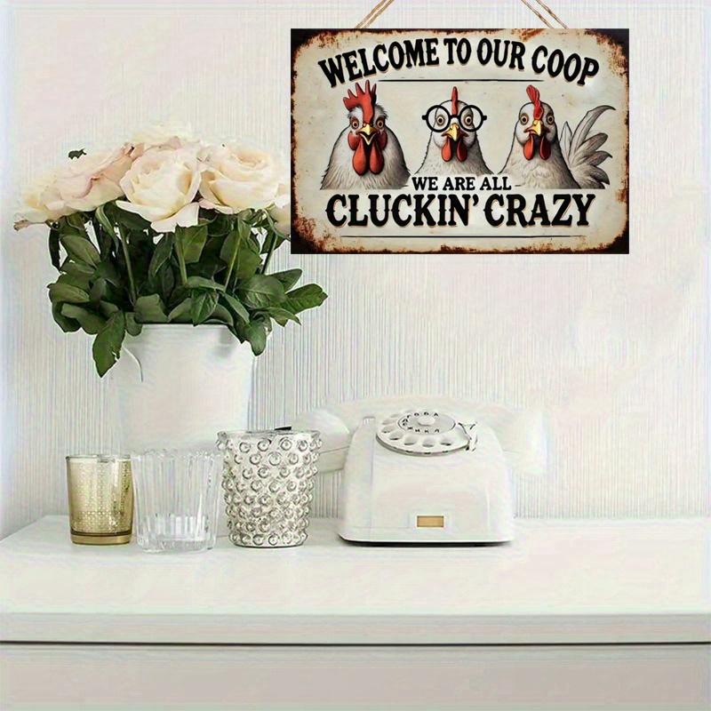 2D Flat 30*20cm Vintage 'We're All Crazy Like Chickens' Wooden Wall Sign Rustic Farmhouse Decor with Humorous Chicken Design | Perfect for Home, Bar