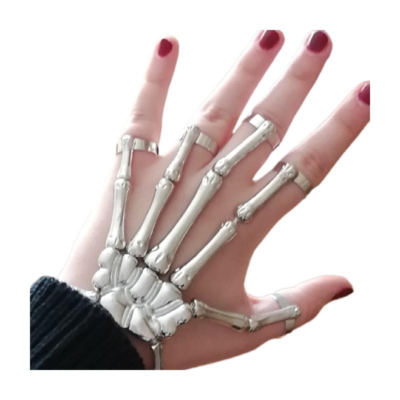 Popular Halloween Bracelet Punk Exaggerated Ghost Hands Skull Bracelet Metal Texture Finger Bracelet Women'S Bracelet