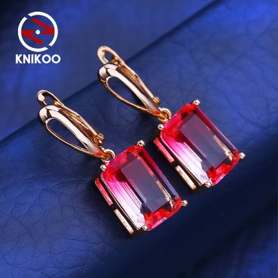 Boucles d'oreilles à Clip rouge pour femmes, zircone cubique, feuille à la mode, bijoux pour cadeaux de fête de mariage