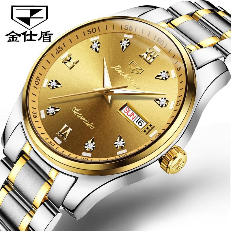 JINSHIDUN The New Business and leisure Men's Watch Fully Automatic Mechanical Watch Dual -daily Calendar Night Light Waterproof High -end Watch