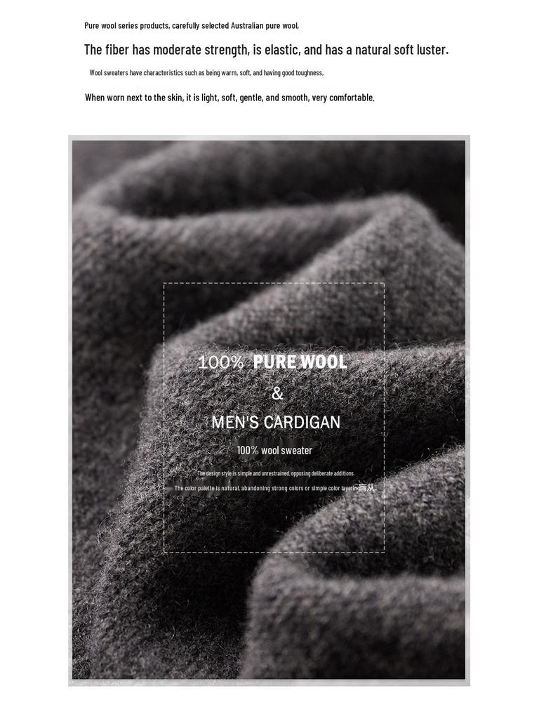 Men's V-Neck Pure Wool Cardigan, Plus Size, Middle-Aged & Elderly, Loose Fit, Solid Color, Casual Knit Outerwear for Autumn & Winter.