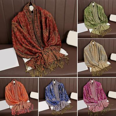 Imitace kašmíru Ženy Šála Retro Literární Šátek Kešu Jacquard Vzor Střapec Ozdobný