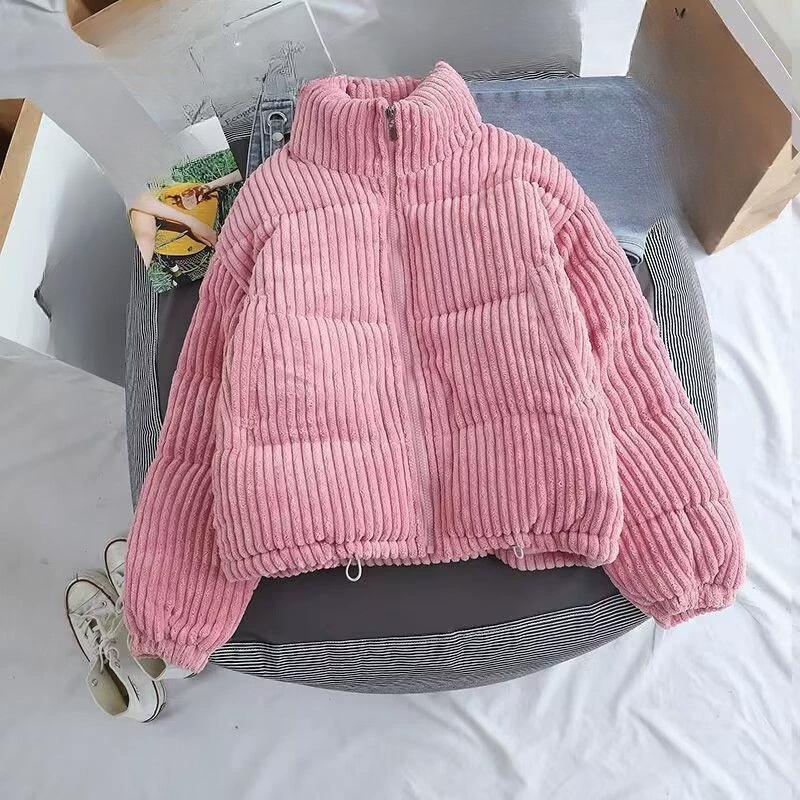 Manšestrová vycpaná bunda Dámská krátká malá studentská zimní bunda Módní vycpaná bunda Korejská verze volného chleba