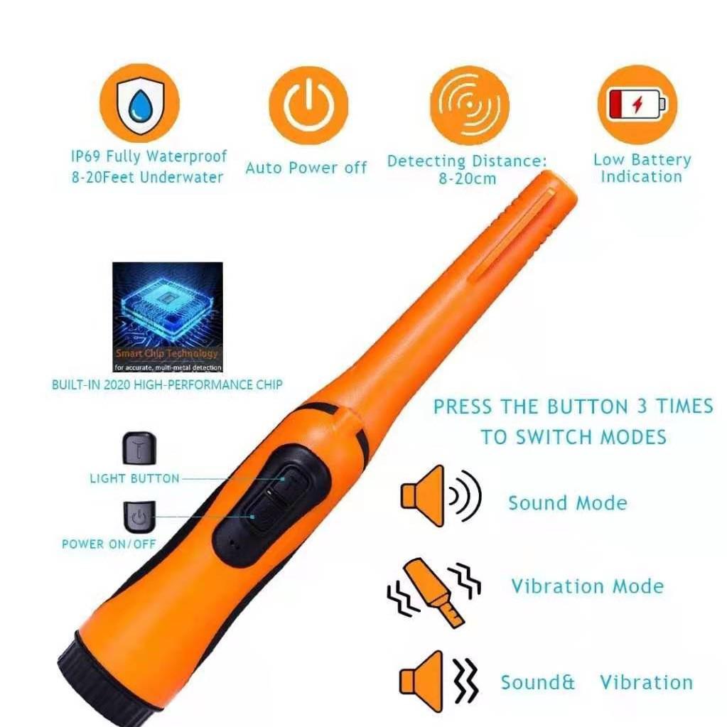 High Sensitivity Waterproof Handheld Metal Detector Treasure Locator Stick