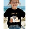 European Size Girls Round Neck Short Sleeved T Shirt with Cartoon Cat Pattern