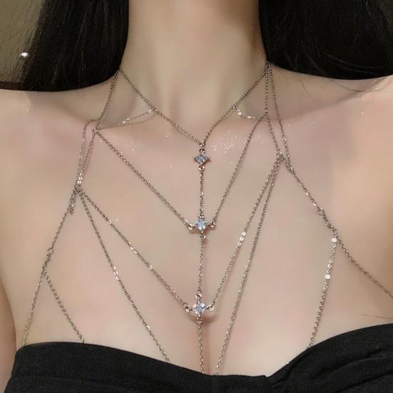 Cubic Zirconia Chest Chain Necklace Women Sexy Bikini Bra Chain Sparkling Body Chain Jewelry for Summer Beach