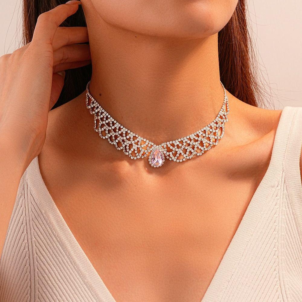 Shining Necklace Earrings Set Crystal Crystal Necklace Set Bridal Rhinestone Jewelry Set  Banquet