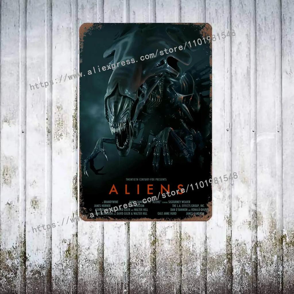 Aliens vs Predator Science Fiction Poster Vintage Plåtskylt Dekorativ Plakett för Pub Bar Mancave Klubb Väggdekoration