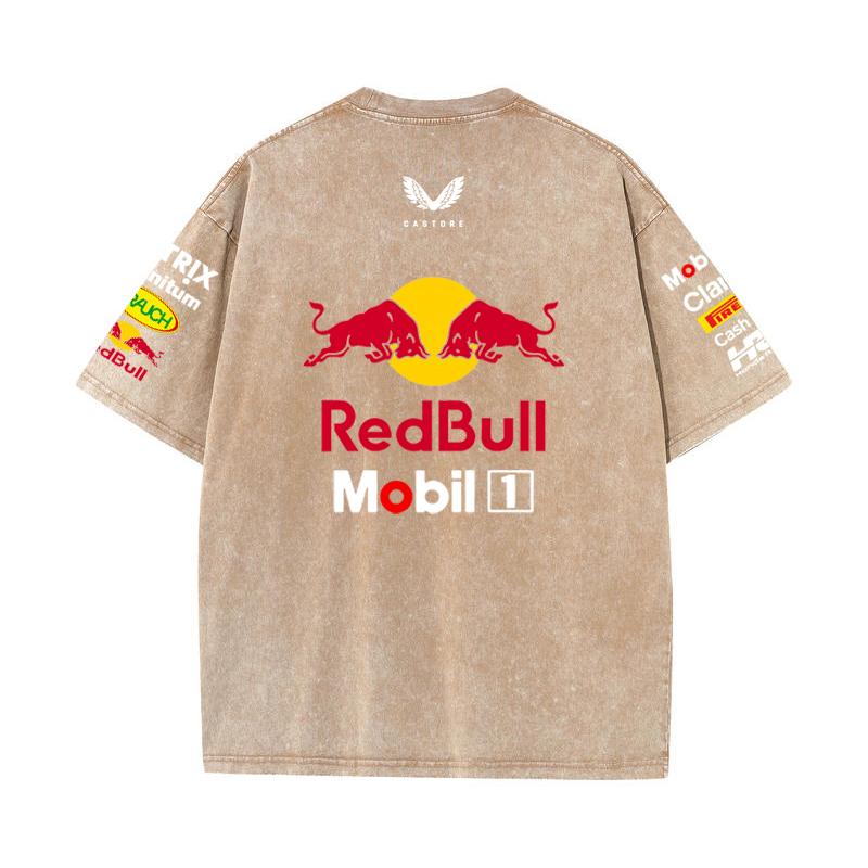 Summer F1 Racing Suit Red Bull Vestapan Team Uniform Short Sleeved Vintage Wash T-shirt Round Neck T-shirt