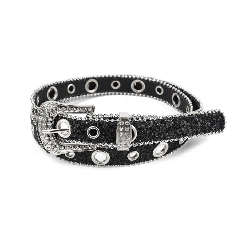 Teens Full Sequins Belt for Jeans Adjustable Pin Buckle Waist Belt Rhinestone Buckle Wide Waist Belt Ladies Skirt Belt