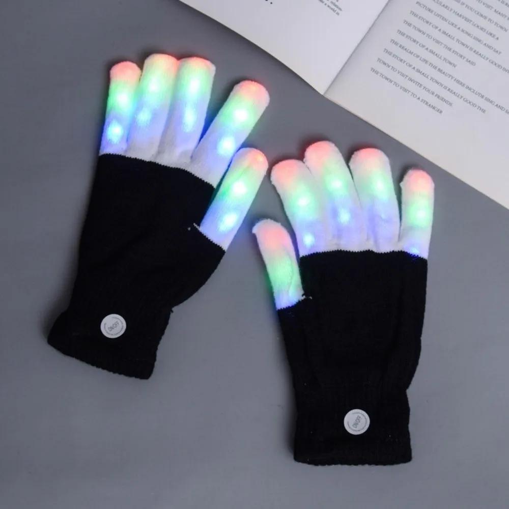 Funny 7 Colors Light Show LED Rave Glove Light Up Breathable Finger Gloves Flashing Mittens Concert/Party/Activity Props