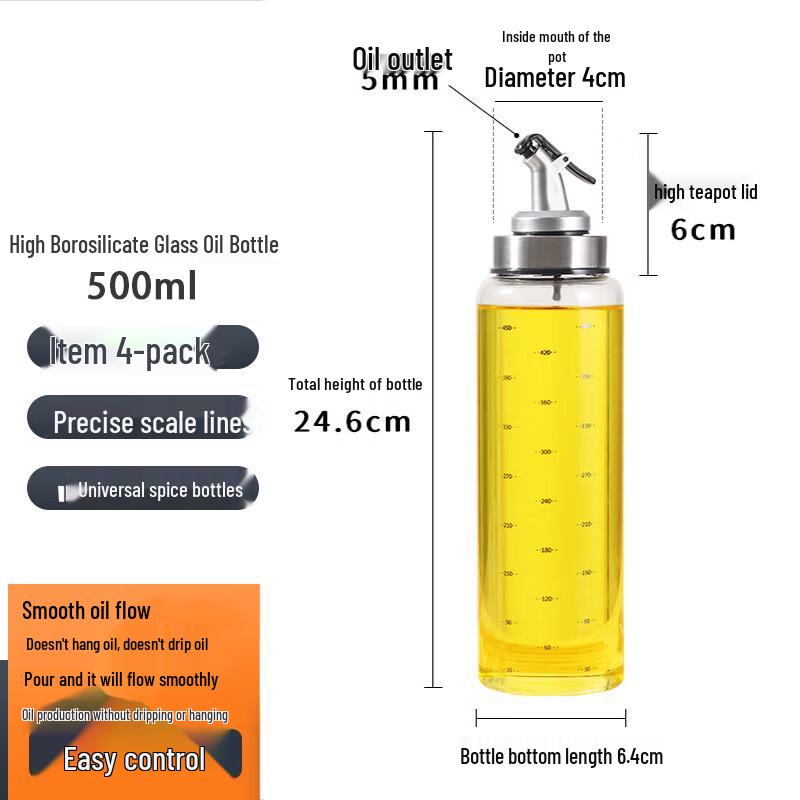 Homeglen Leak-Proof Glass Oil & Vinegar Dispenser Bottles, 4-Pack