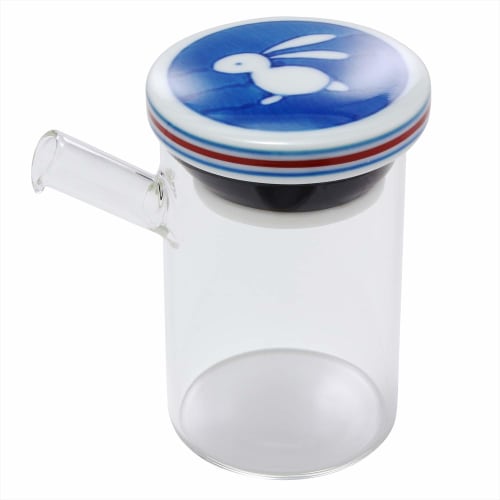 HASAMI Porcelain Clear Pot with Soy Sauce Dispenser, Rabbit Pattern, Large, 009228C701