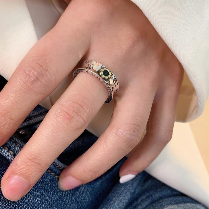 

Винтажное S925 Шикарное Серебряное Кольцо с Буквой с Регулируемым Размером и Крутым Смайликом