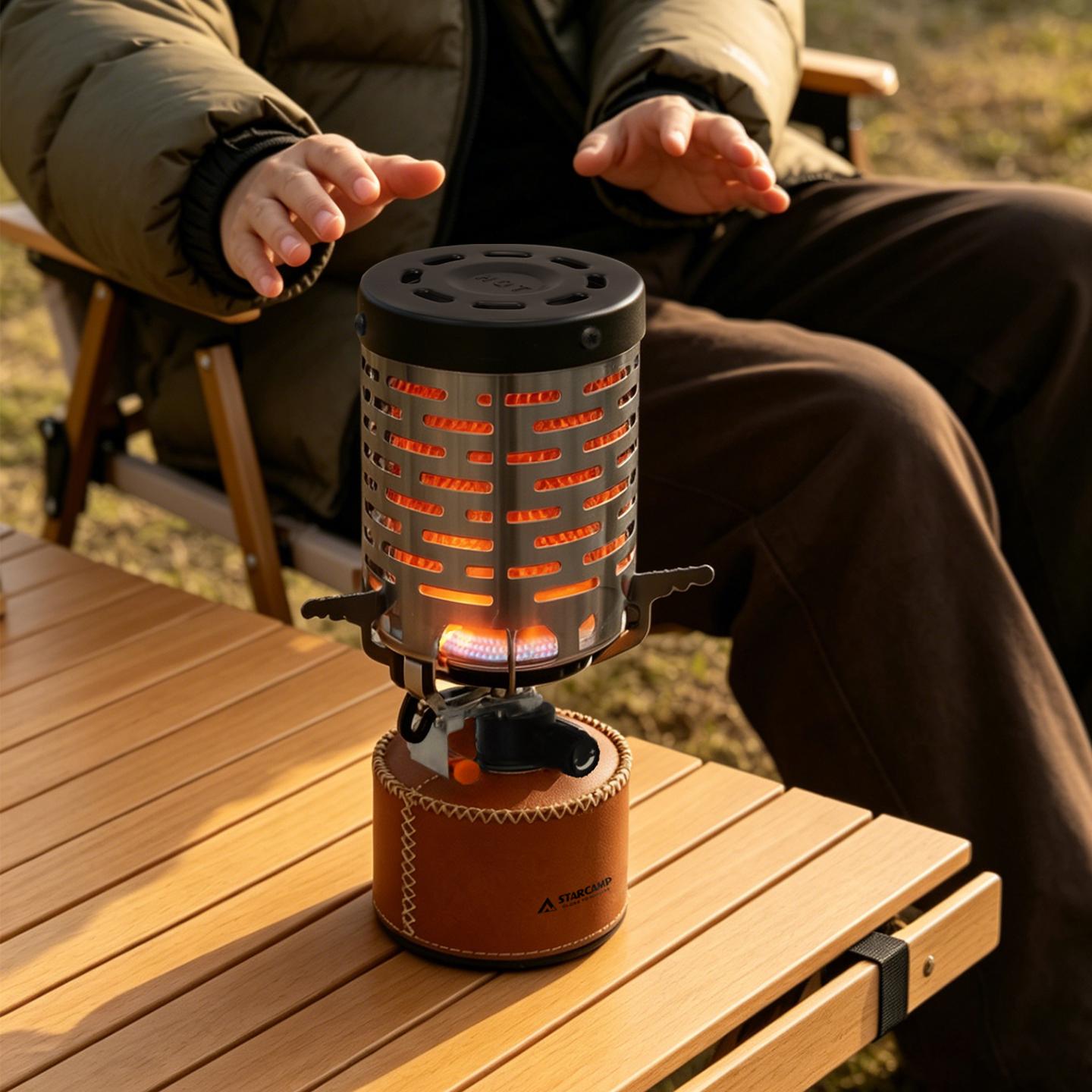 STARCAMP Mini Portable Camping Gas Stove Stainless Steel Folding Heater for Outdoor Patio Butane Fuel Heating Cover Included