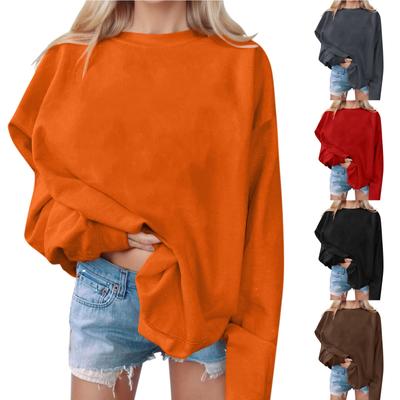 Damen Casual Fashion Einfarbig Langarm O-Ausschnitt Sweatshirts Pullover Top