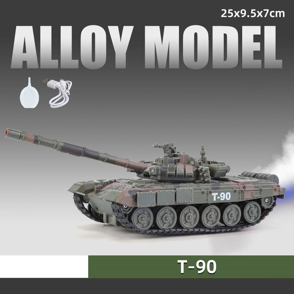 1:32 Leopard2 T-90 M4 Main Battle Tank Tiger Heavy Tanks Model Toy Car Sound Light Spray Military Vehicle Models for Boys Kids