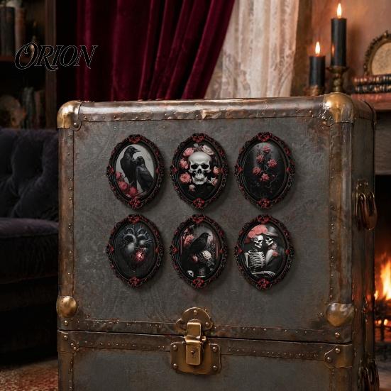 Vintage Oval Photo Frame Decor Halloween Gothic Refrigerator Magnet, Retro Fridge Magnets, Distressed Unique Party Favors Dark Style Whiteboard