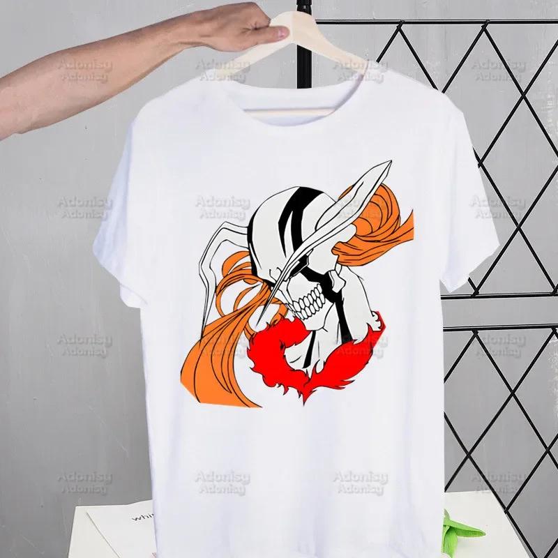 Bleach Anime Kurosaki Ichigo Japanese T Shirt Men Retro Washed Tops Tees Harajuku Tshirt Streetwear Hip Hop Male T-shirts