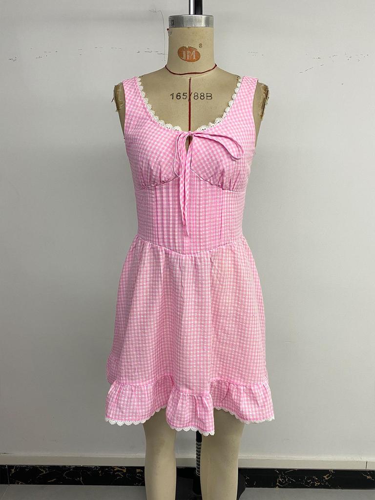 2025 Sweet Girly Holiday Lace Bow Short Dress