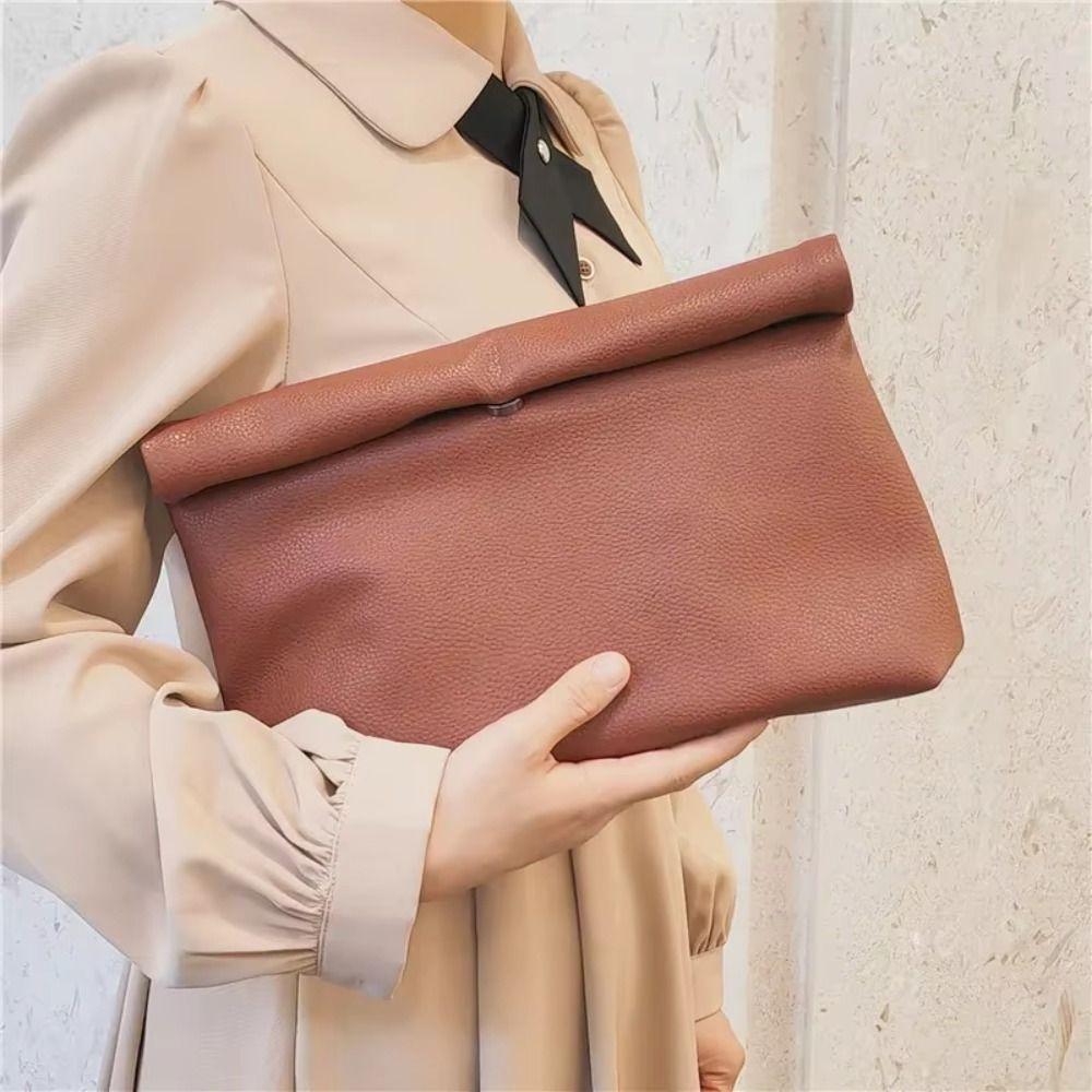 Large Capacity Clutch Bag Zipper Banquet Bag Elegant PU Handbag Work