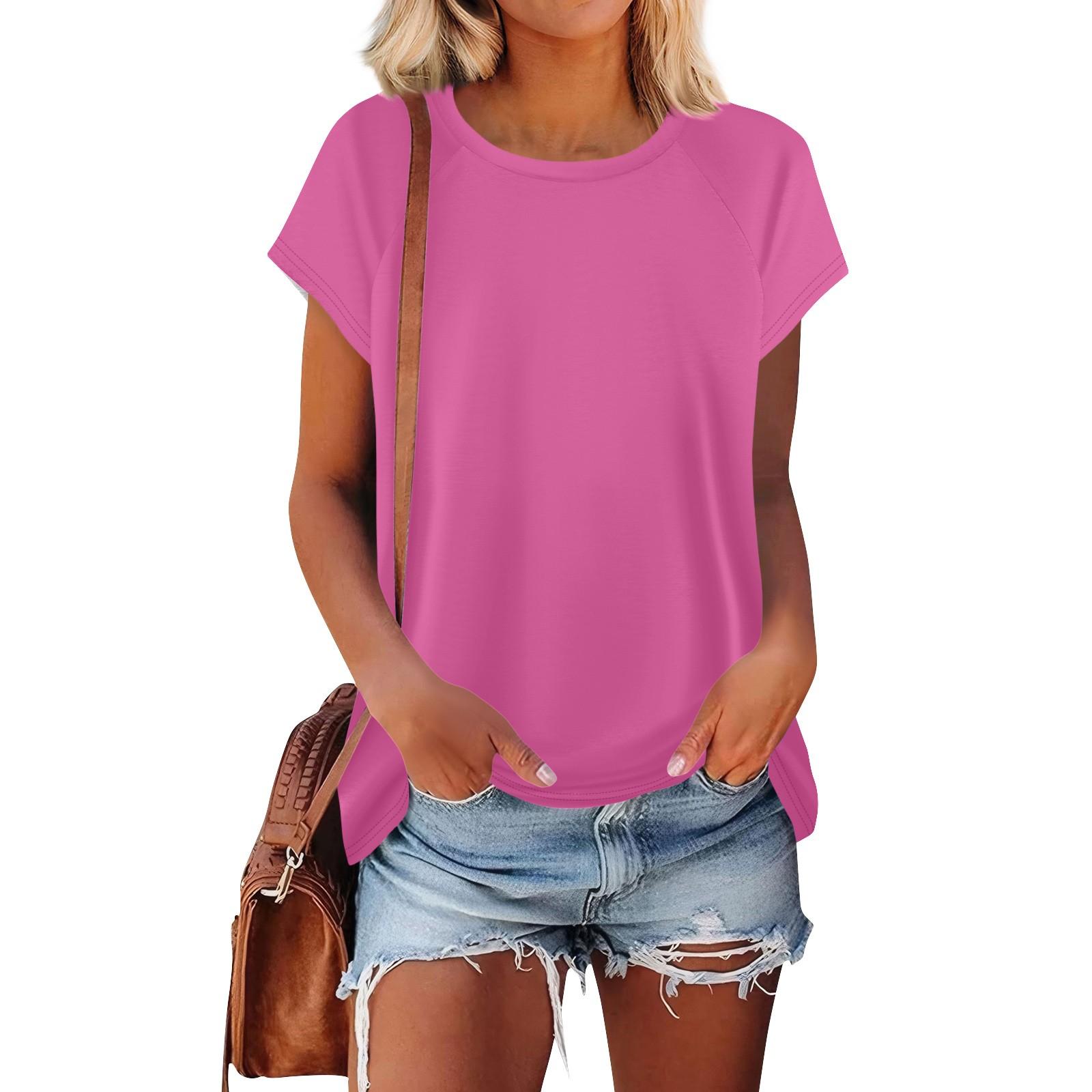 

Женские футболки с коротким рукавом, милые туники с круглым вырезом, топы, базовые футболки, блузки, свободный пуловер S