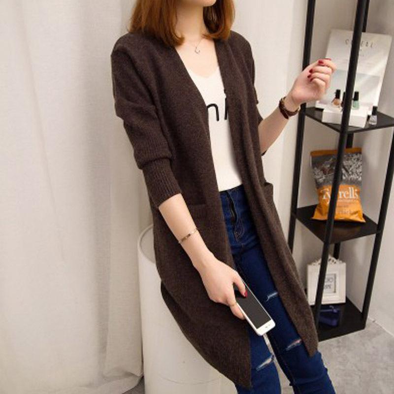 Mid-length Cardigan Sweater Women Long-sleeved Autumn Winter Solid Color Large Size Cardigan Sweaters
