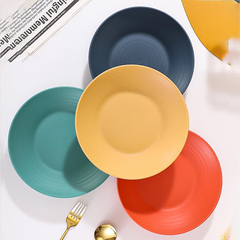 

23Cm Wheat Straw Disc Household Snacks Fruit Plate Foreign Trade Thickened Anti-Drop Plate Tableware жовтий