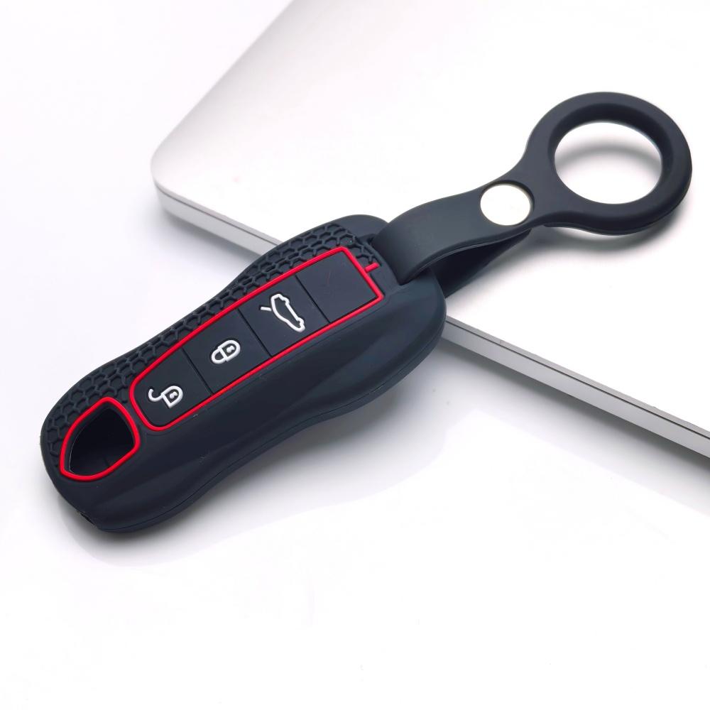 Key Cover for Porsche Cayenne Macan Panamera Boxster Taycan 718 911 Cayman with Keychain Anti-Scratch Guard Shockproof Protection Soft Grip Texture