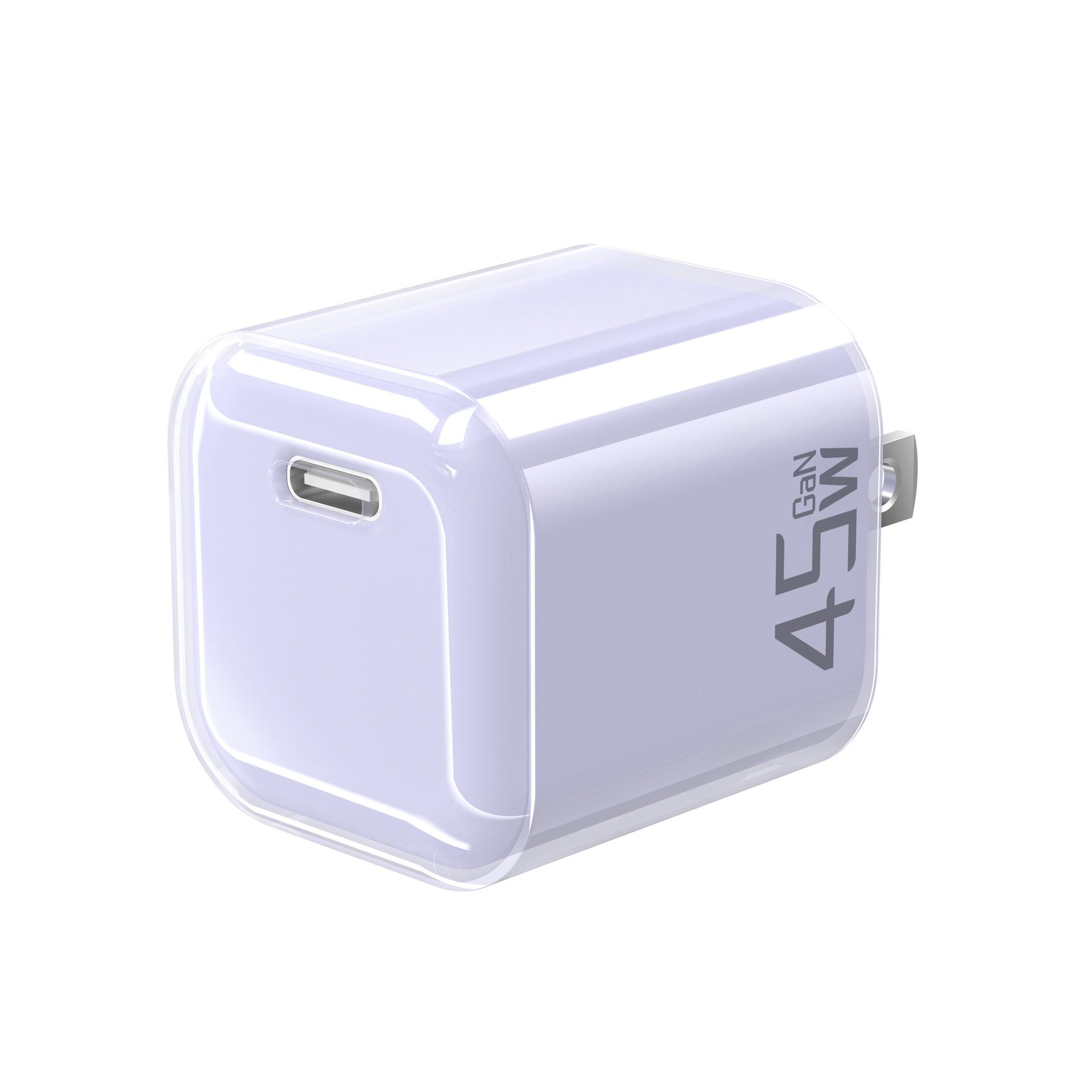 

Зарядное устройство Mini Small Ice Cube 45 Вт, подходит для Samsung S25, Apple 16, специально для США, PPS, двухцветное прозрачное зарядное устройство PD ice crystal purple