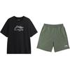 Li Ning Logo Letter Print Fashion Loose Comfortable Round Neck Pullover Short Sleeve T-Shirt Casual Sports Set Unisex Tops AHSVD57-1+YKSV147-1