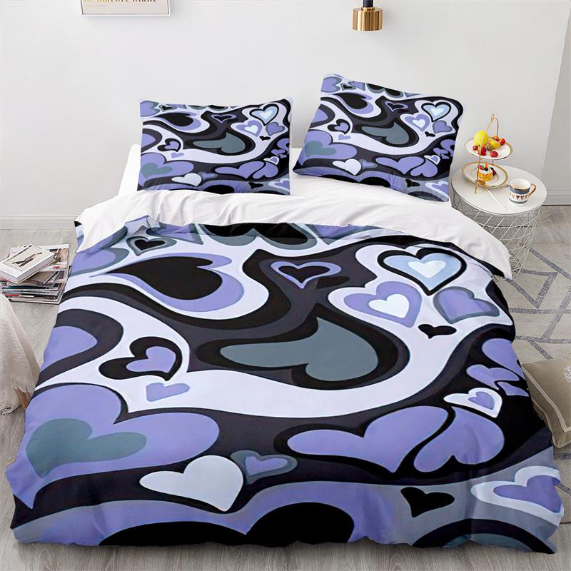 Love Heart Duvet Cover Romantic Theme Bedding Set Microfiber Cartoon Comforter Cover Full King Queen For Girls Teen Adult Gifts