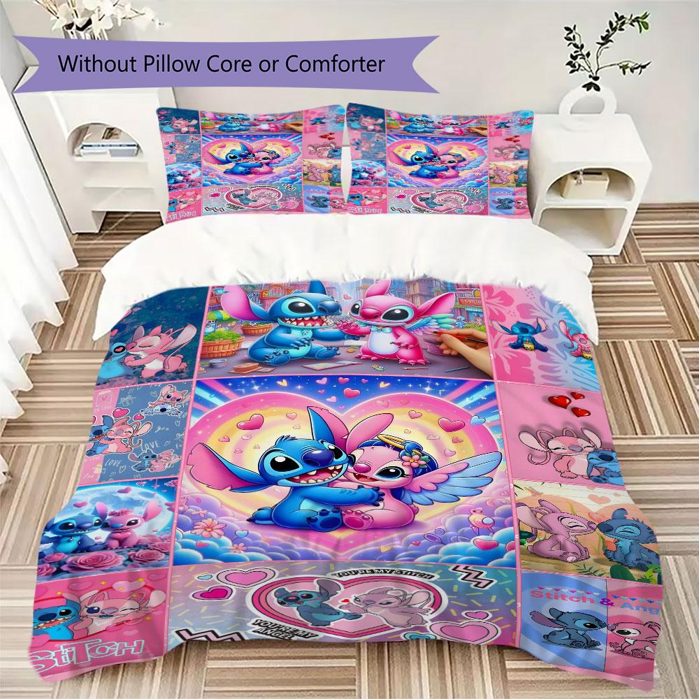 Stitch Cartoon Prints bedding, duvet cover and pillowcases, birthday gift (1 duvet cover + 2 pillowcases, pillow insert not included)JM017