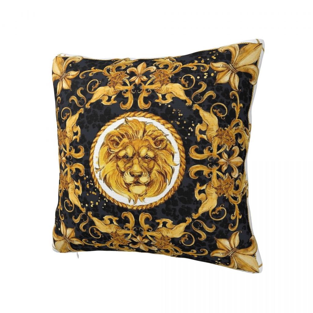 Golden Lion Damask Ornament Pillowcase Printing Cushion Cover Decorations Baroque Throw Pillow Case Cover Home Zippered 45*45cm