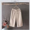 Women Cotton Linen Capri Pants Elastic Drawstring Waist Cropped Wide Leg Trousers Summer Loose Casual Seven Length Pants