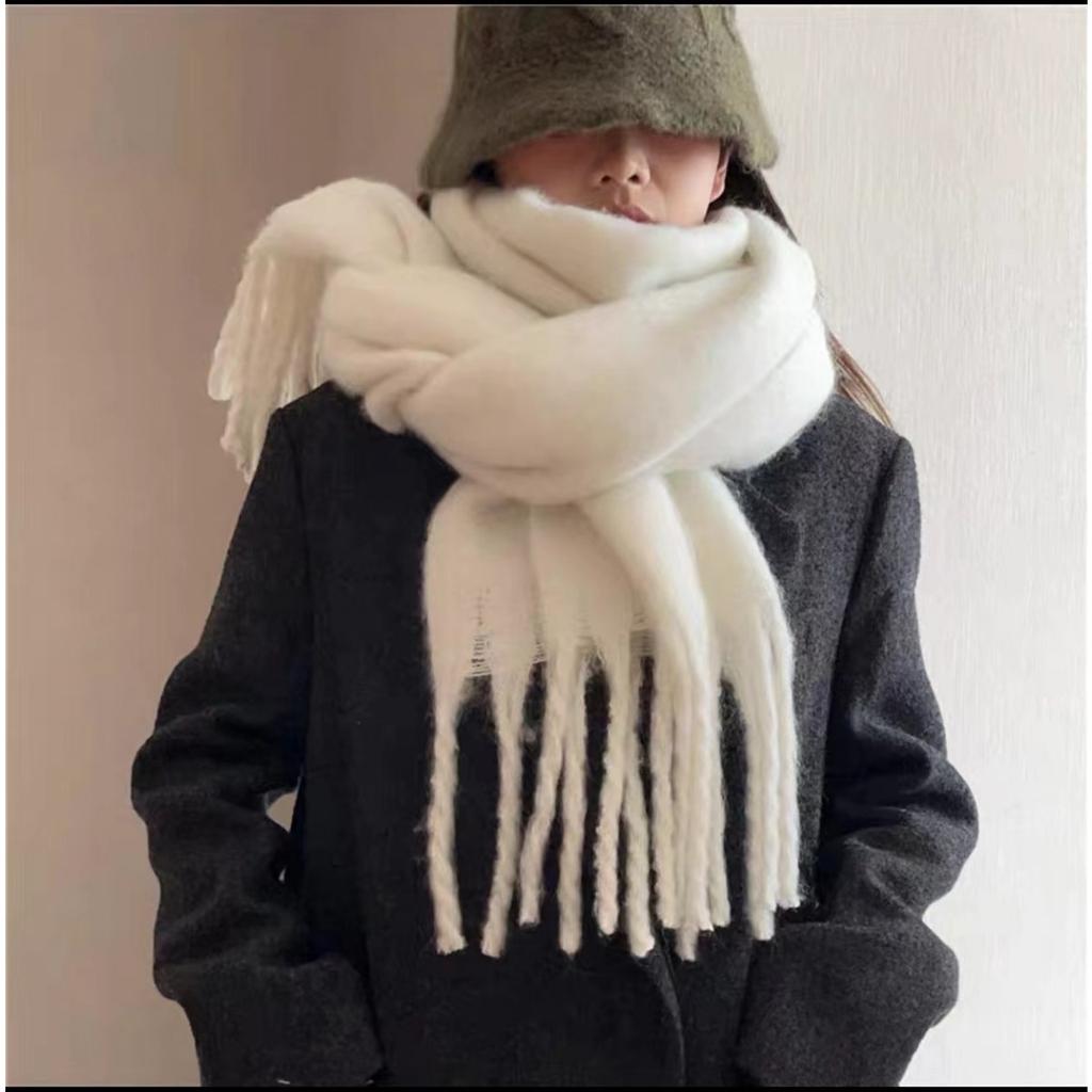 Autumn and Winter New Mohair Soft and Fluffy Solid Color Scarf for Women's Winter Versatile Imitation Cashmere Thick Warm Shawl