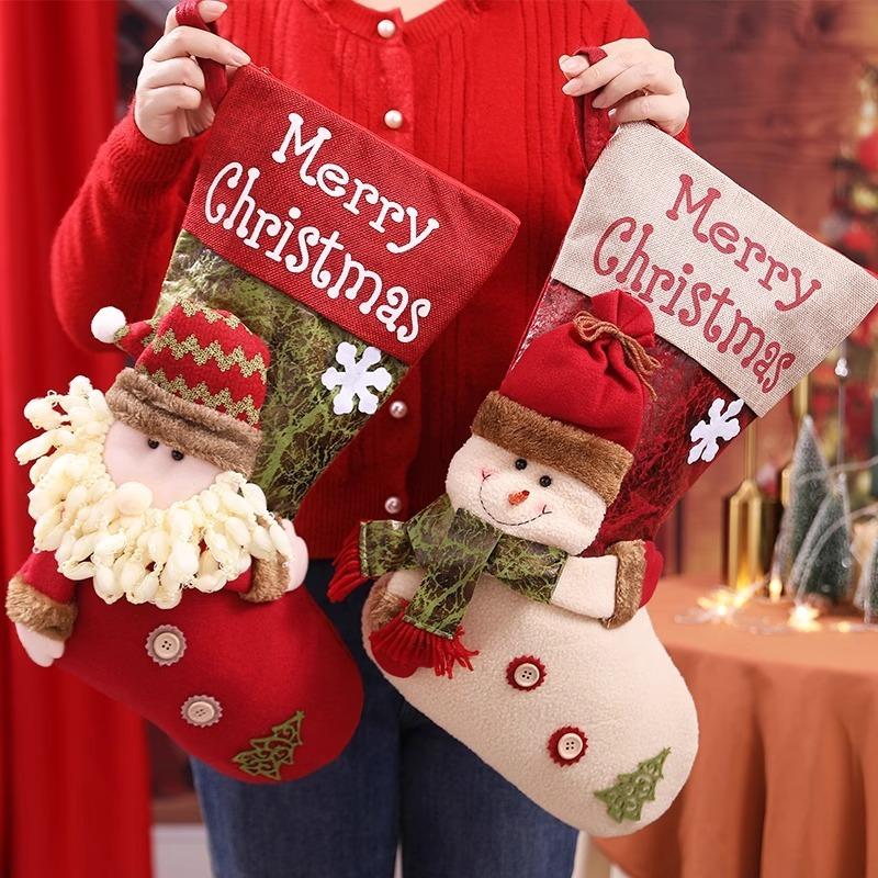 Christmas stockings candy bag, Christmas decorations cartoon Santa tote bag, holiday pendant scene arrangement