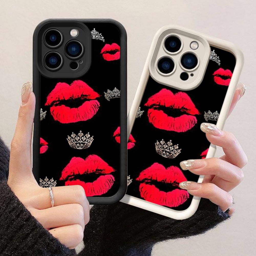 JT454 Red Lips Queen Crown for iPhone 17 16 15 14 13 Pro Max Samsung S26 S25 Ultra A17 A07 A56 A16 Xiaomi 15T Redmi 15c 14C 13C Note 11 12 Soft Case