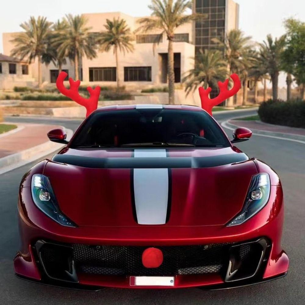 Cartoon Christmas Auto Exterior Decor Red Nose Car Reindeer Antler Kit Reindeer Christmas Decor