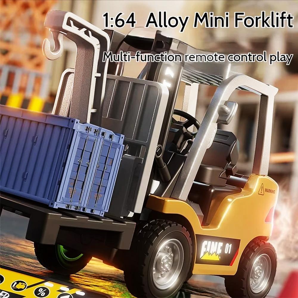 2.4G 1/64 App Remote Control Alloy Forklift Truck Mini Speed-Regulating Car With Music Led Lights Engineer Vehicle Desktop Toys